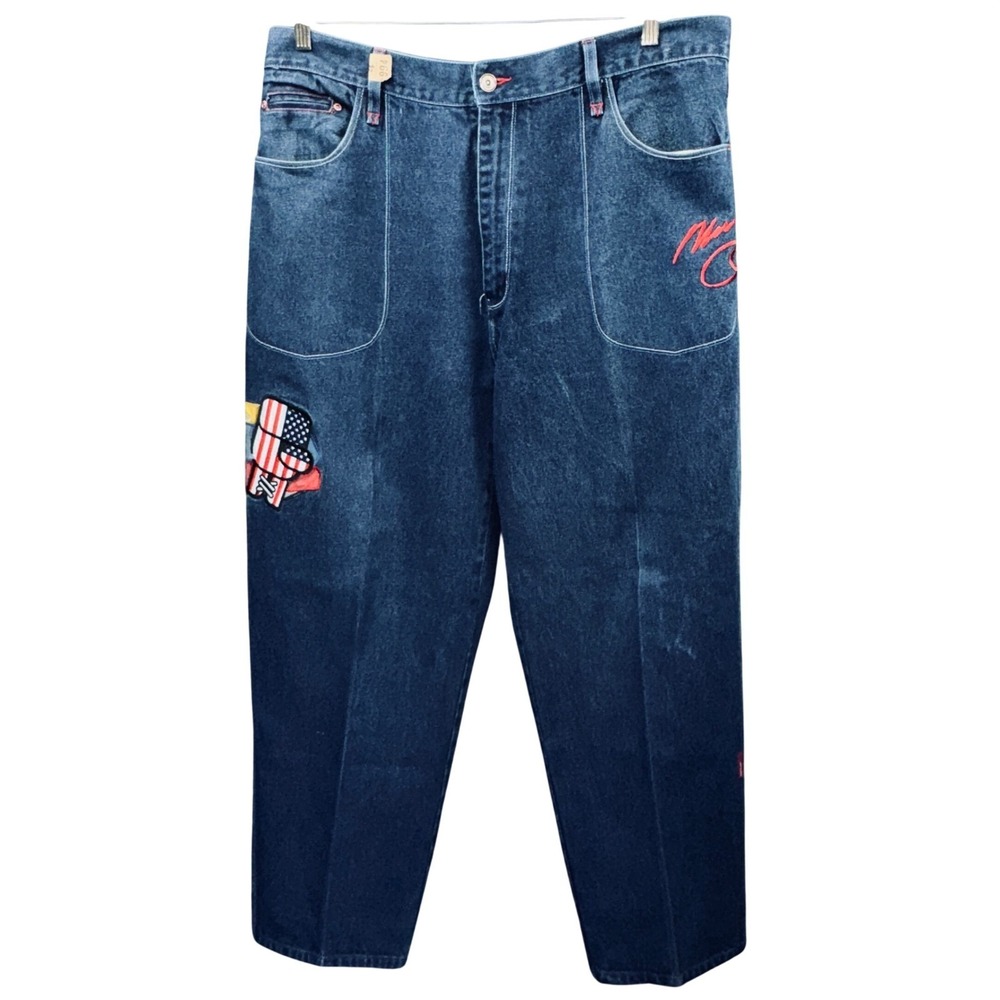 Platinum FUBU Muhammad Ali Jeans Mens 40x32 Blue Rare Vintage Baggy Hip Hop